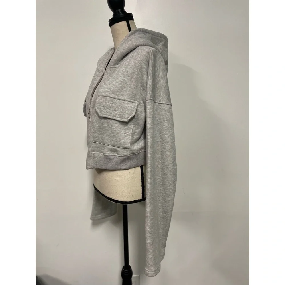 Pretty Little Thing Plus Cropped Hoodie Sweatshirt Gray Plus Size 16 - Picture 5 of 8